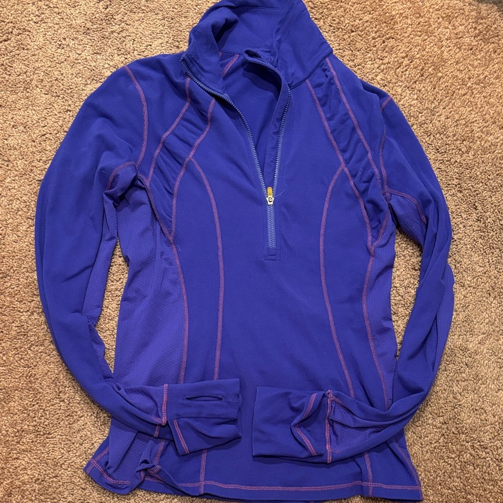 Purple Quarter-Zip Active Pullover with Pink Contrast Stitching